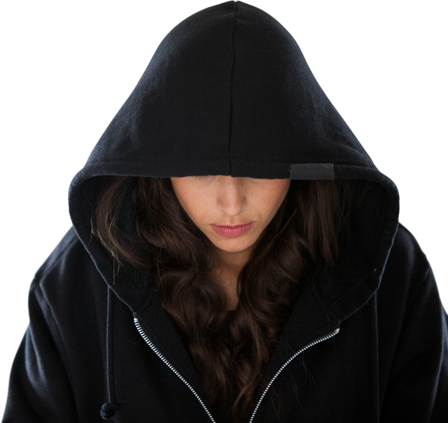 Transparent Female Spy Standing in Black Hoodie Downcasting Hood - Download Free Stock Videos Pikwizard.com