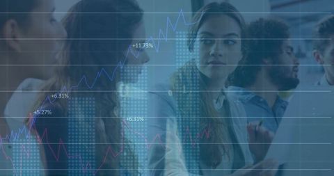 Business Team Analyzing Financial Growth with Data Chart Overlays