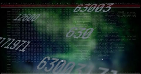 Green hex dump terminal screen with monospace hexadecimal data and overlaid numeric codes