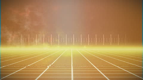 Futuristic Digital Grid with Light Trails and Data