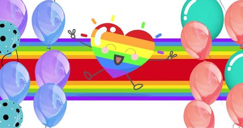 Bright Celebration with Joyful Rainbow Heart and Balloons