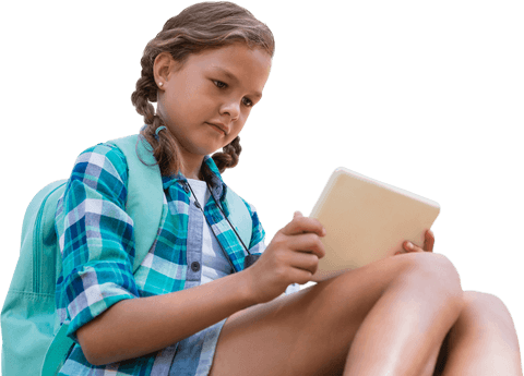 transparent young girl exploring digital tablet outdoors - Download Free Stock Videos Pikwizard.com