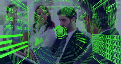 Executives Reviewing Holographic HUD Data Using Augmented Reality During Conference