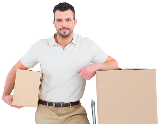 Confident Delivery Man with Boxes on Clear Transparent Background - Download Free Stock Videos Pikwizard.com