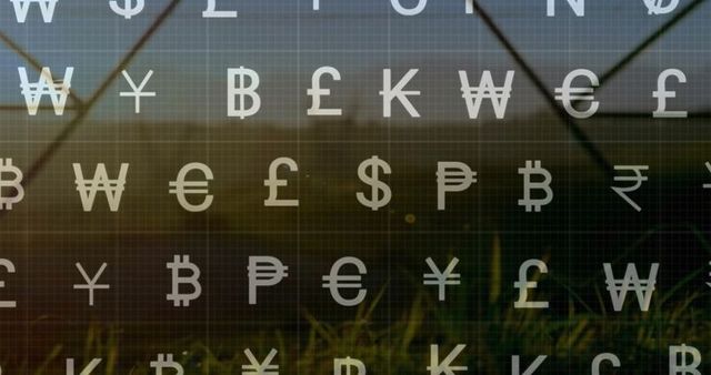 Global Currency Symbols on Nature Backdrop Representing Finance and Economy