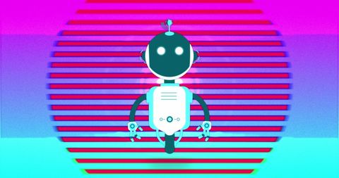 Futuristic Chat Bot with Vibrant Striped Background - Download Free Stock Images Pikwizard.com