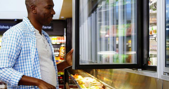 Man shopping in grocery section of supermarket