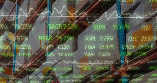 Stock Market Chart Overlay on Warehouse Background Conveying Business Trends - Download Free Stock Images Pikwizard.com