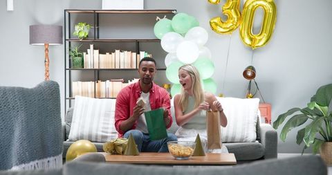 Joyful Birthday Celebration with Gifts and Balloons