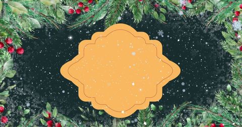 Christmas Sign with Decorations and Snowfall Background