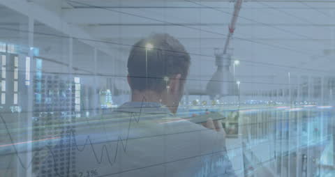 Financial Analysis with Data Overlay in Modern Office Setting