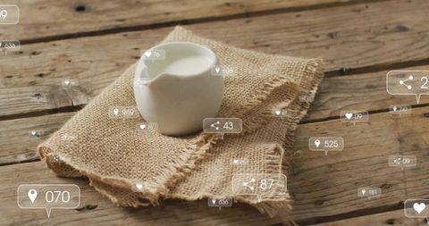 Rustic Milk Pitcher with Digital Social Metrics Overlay