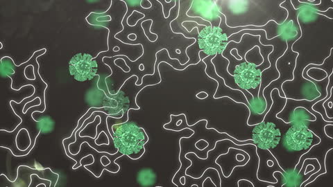 Abstract Animation of COVID-19 Cells with Isohypses on Black Background