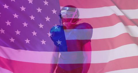 American Football Player Overlaid with United States Flag