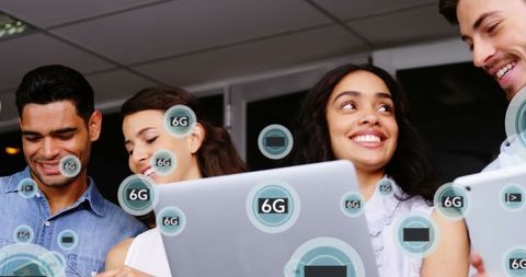 Diverse Professionals Enjoying Advances in 6G Technology Concept