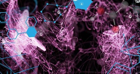 Futuristic Digital Network with Purple Filaments and Blue Hexagons - Download Free Stock Images Pikwizard.com