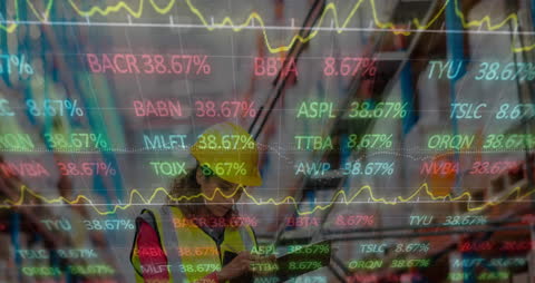 Worker in Warehouse with Data Overlay