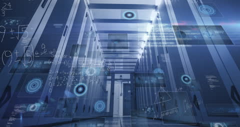 Futuristic Data Processing in Modern Server Room Visualization