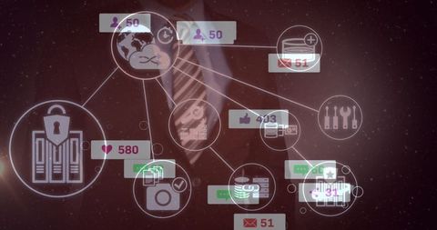 Businessman Engaging with Social Media Technology Icons