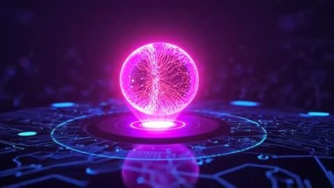 Futuristic Neon Energy Sphere Pulsating in Cyber Space