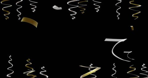 Gold and Silver Streamers on Black Background