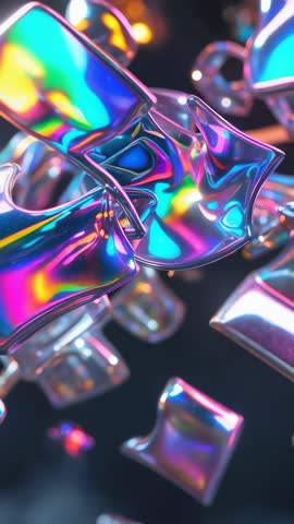 Rotating holographic ribbons reacting to shifting light in vertical 3D motion loop