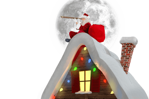 santa transparent sitting on snowy roof with telescope - Download Free Stock Videos Pikwizard.com