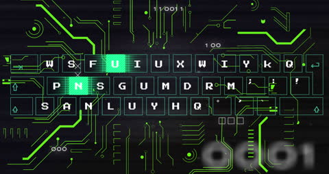 Futuristic Glitch Art of Keyboard and Circuitry Motion
