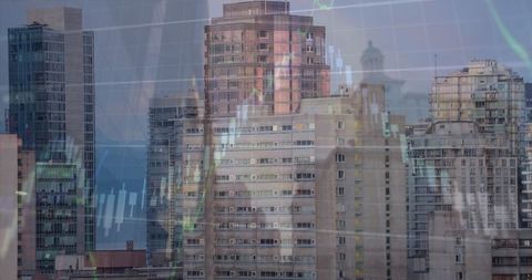 City Skyline Overlaid with Financial Graph