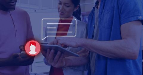 Digital Interface Collaboration with Media Icons and Business Professionals