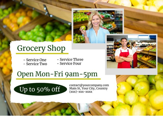 Local Grocery Shop Promo Flyer with Services and Discounts - Download Free Stock Templates Pikwizard.com