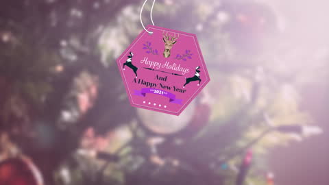 Retro Holiday Greeting Card with Festive Christmas Ornament on Tree