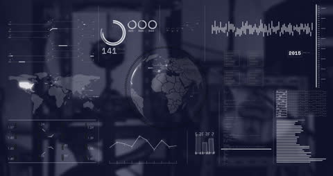 Futuristic Interface with Global Data Visualization in Office