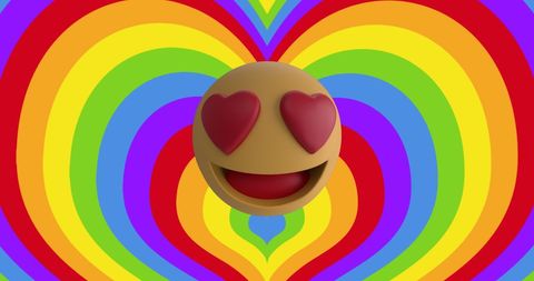 Heart eyes emoji with colorful rainbow background illustration