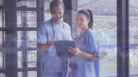 Healthcare Team Analyzing Data with Global Financial Concept