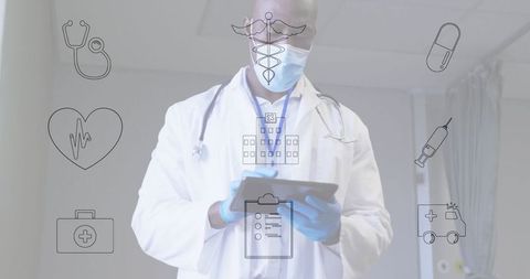 Senior Doctor Reviewing Patient Information on Digital Tablet in Clinic