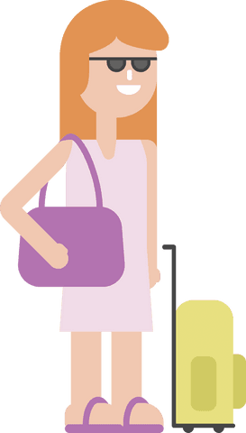Smiling Woman With Luggage Ready for Travel on Transparent Background