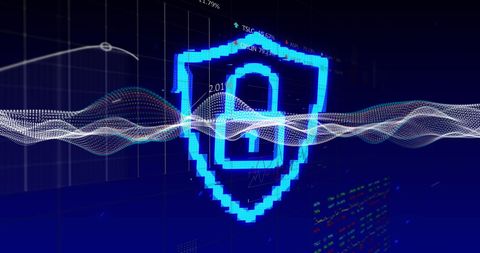 Digital Security Shield Icon with Abstract Waves - Download Free Stock Images Pikwizard.com