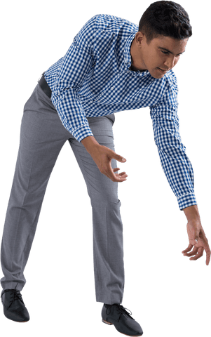 Biracial businessman bending intent gesture transparent background