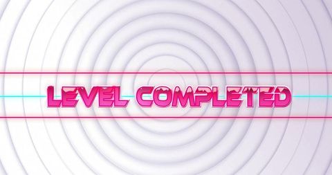 Retro Level Completed Text on Abstract White Background