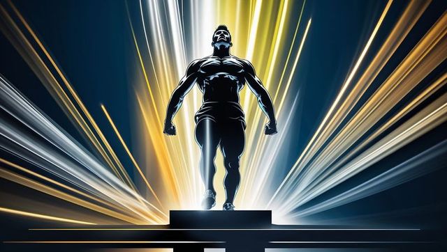 Empowered Athlete Posing on Digital Podium Celebrating Victory