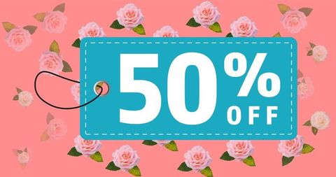 Bright Blue Discount Tag on Floral Background for Retail Promotion