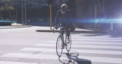 Senior African American Man Cycling in Urban Environment