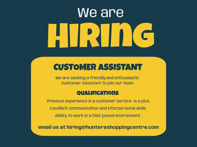 Ideal for illustrating job postings for customer assistant positions. Useful for shopping centres or retail stores looking to attract and inform potential candidates. Useful to highlight job specifications, qualifications needed, and contact details for application.
