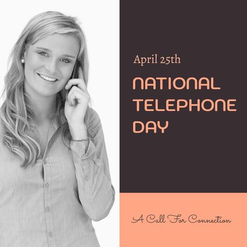 national telephone day celebration with woman on phone - Download Free Stock Templates Pikwizard.com