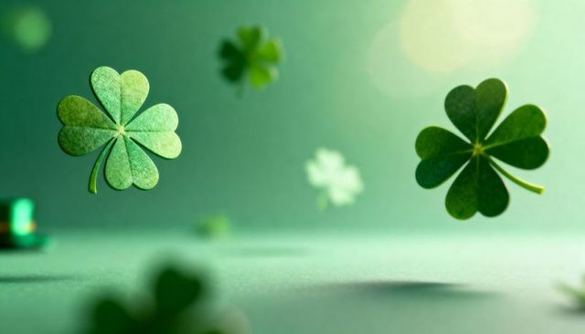 Floating four-leaf clover with soft bokeh and matte texture for st. Patrick's day