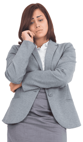 Worried Caucasian Businesswoman Thinking on Transparent Background
