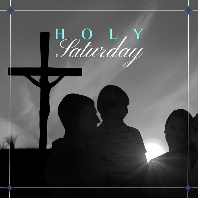 Image Of Holy Saturday Text Over Happy Caucasian Family Embracing And 