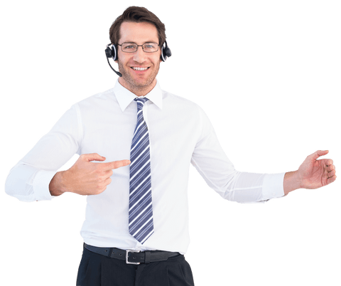 transparent call center agent with headset pointing - Download Free Stock Videos Pikwizard.com