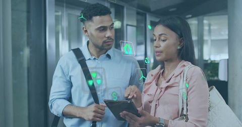 Innovative Teamwork with Holographic Financial and Eco Icons